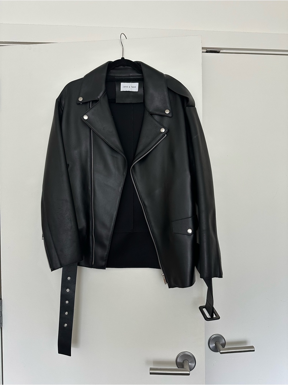 De Savary/ Jane & Tash Black Leather Biker Jacket - oversized